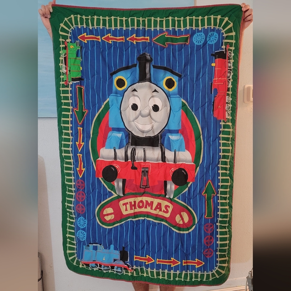 Vintage Thomas the Tank blanket crib Baby toddler size Blue red